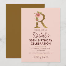 Letter R Gold Monogram Blush Pink Roses