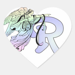 Letter R Initial Monogram Guardian Angel Blue Past Heart Sticker