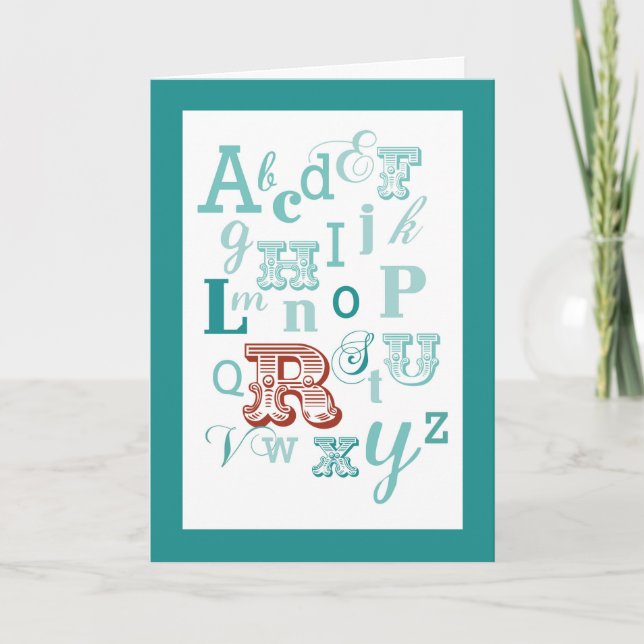 Letter R Initial Name Alphabet Birthday Teal & Red Card (Front)