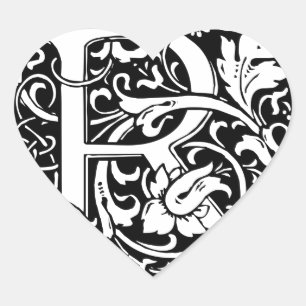 Letter R Mediaeval Monogram Art Nouveau Heart Sticker