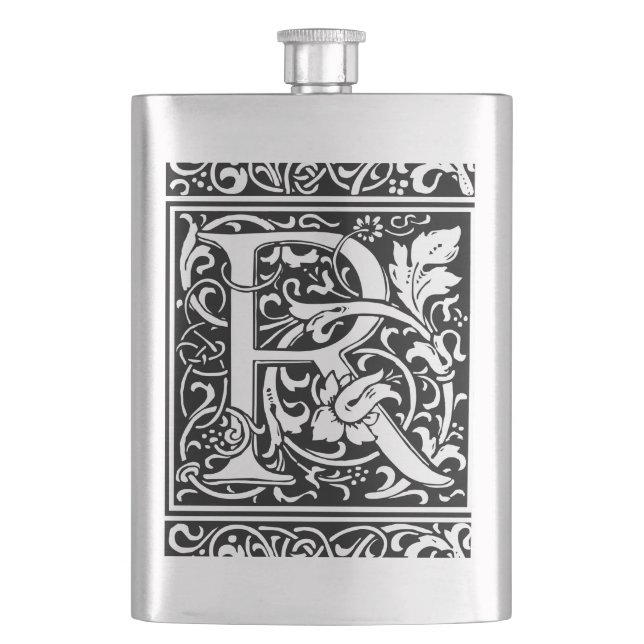 Letter R Mediaeval Monogram Art Nouveau Hip Flask (Front)