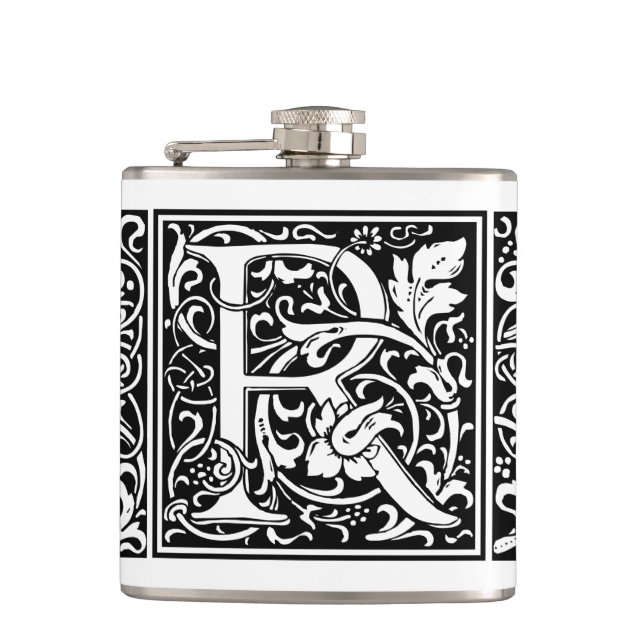 Letter R Mediaeval Monogram Art Nouveau Hip Flask (Front)