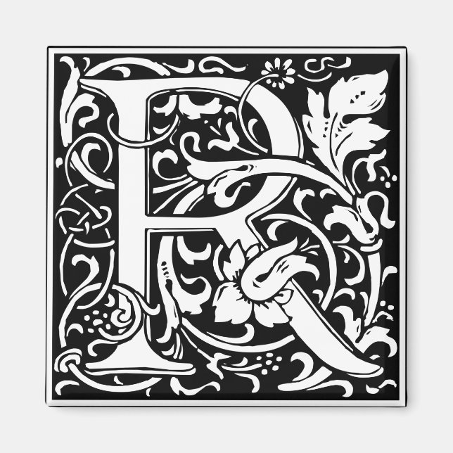 Letter R Mediaeval Monogram Art Nouveau Magnet (Front)