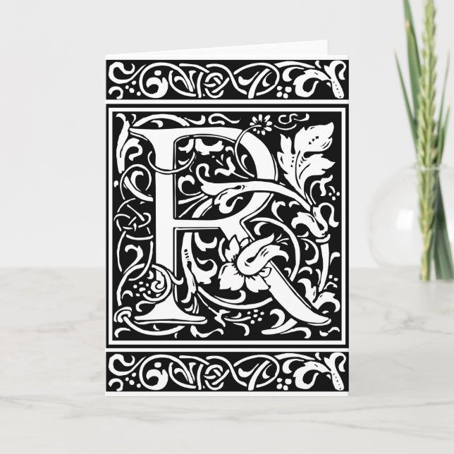 Letter R Mediaeval Monogram Art Nouveau Note Card (Front)