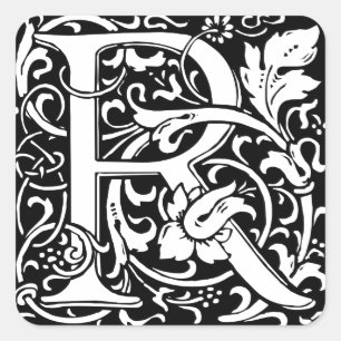 Letter R Mediaeval Monogram Art Nouveau Square Sticker