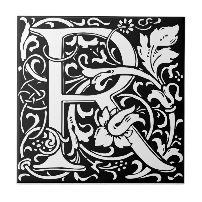 Letter R Mediaeval Monogram Art Nouveau Tile (Front)