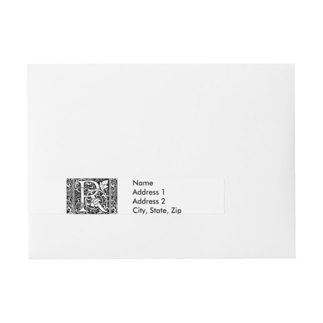 Letter R Mediaeval Monogram Art Nouveau Wraparound Address Label (Front)