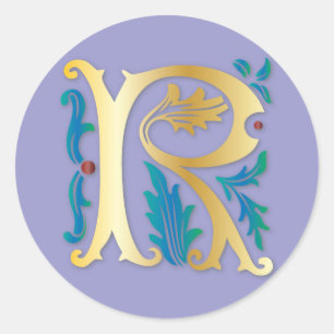Letter R Monogram Fleur de lis Classic Round Sticker