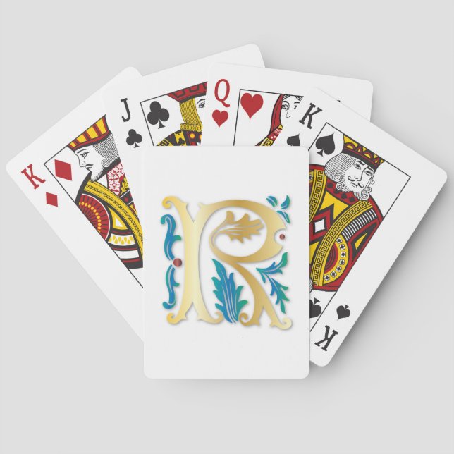 Letter R Monogram Fleur de lis Playing Cards (Back)