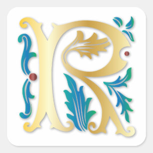Letter R Monogram Fleur de lis Square Sticker