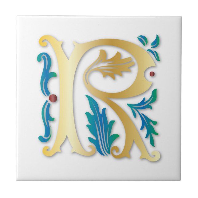 Letter R Monogram Fleur de lis Tile (Front)