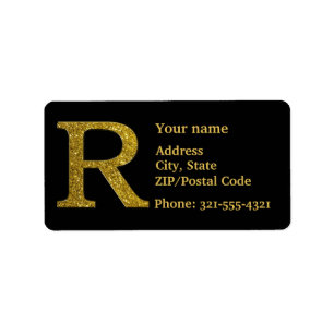 Letter R Monogram Glitter Address Label