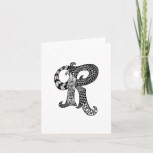 Letter R Monogram in Black and White Note Card