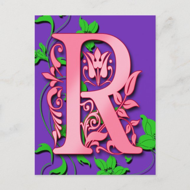 Letter R Monogram Initial on Pink Purple Cards (Front)