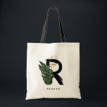 Letter R Monogram Palm Leaves Tropical Bridesmaid Tote Bag<br><div class="desc">Customisable letter R monogram tote bag featuring watercolor tropical palm leaf,  faux gold foil leaf and black watercolor brush accents. Personalise this tropical monogram tote bag by adding your name or other details. This boho letter R monogram bag will be perfect as a gift. Other letters are available.</div>