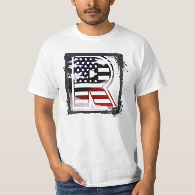 Letter R Monogram USA Flag T-Shirt (Front)