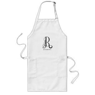 Letter R Monogram with Last Name Long Apron