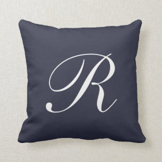 Letter R Navy Blue Monogram Pillow