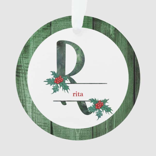 *~* Letter R Rustic Christmas PHOTO Wood AP44 Ornament (Front)