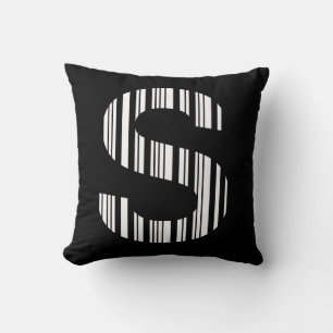 LETTER S BAR CODE First Initial Barcode Pattern Cushion