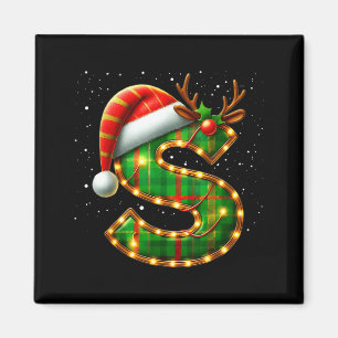 Letter S Christmas Plaid Santa Hat Monogram Initia Magnet