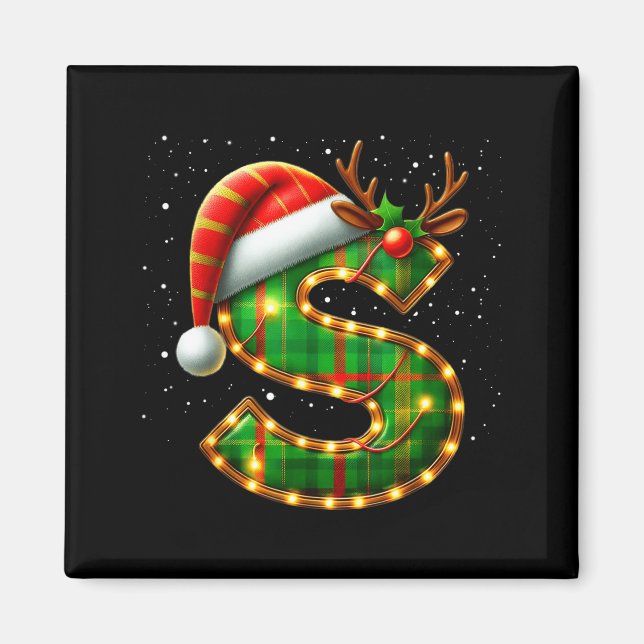 Letter S Christmas Plaid Santa Hat Monogram Initia Magnet (Front)