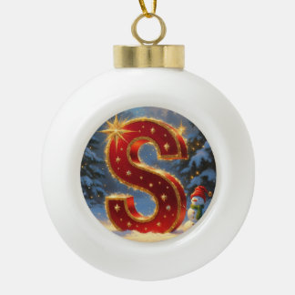 Letter S Christmas Snowman Personalised Initial Ceramic Ball Christmas Ornament