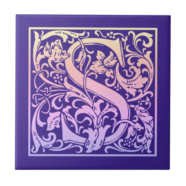 Letter S Colourful Vintage First Letter Gradient Tile (Front)