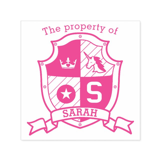 Letter S crest custom name unicorn kids library Self-inking Stamp (Design)