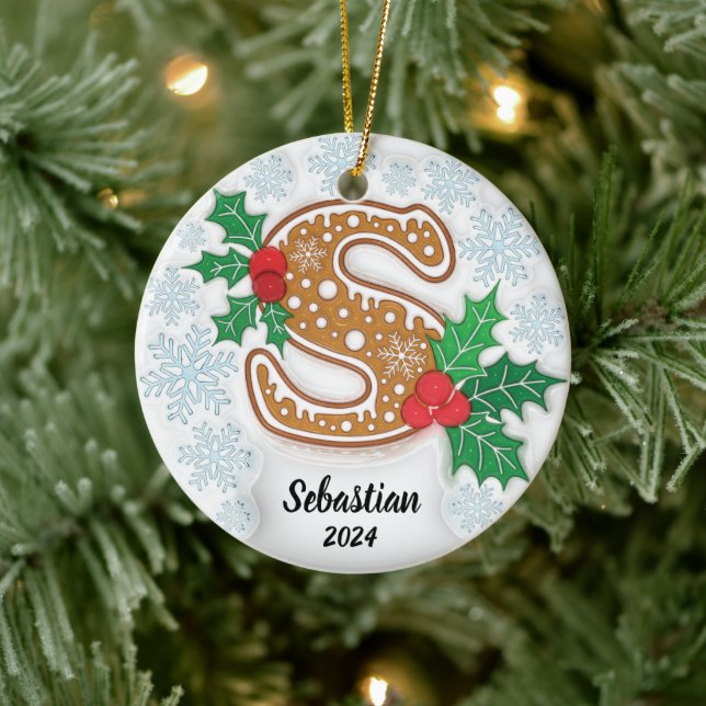 Letter S Custom Name Monogram Christmas Ceramic Tree Decoration (Tree)