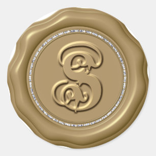 *~* Letter S Diamond Circle GOLD Wax Seal Stickers