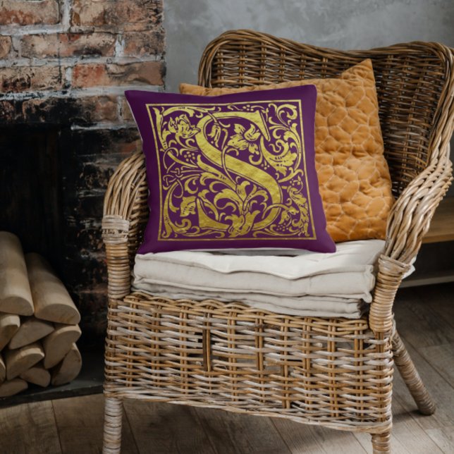 Letter S First Letter Faux Gold Purple Cushion (Creator Uploaded)