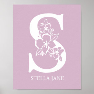 Letter S Floral Monogram Name Nursery Modern Poster