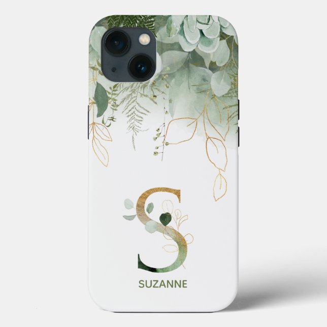 Letter S Green Fern & Succulent Case-Mate iPhone Case (Back)