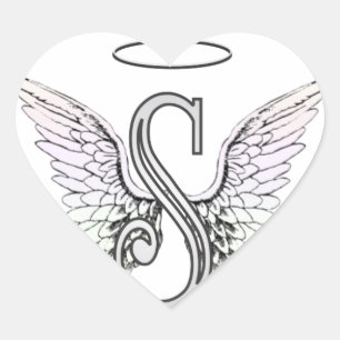 Letter S Initial Monogram with Angel Wings & Halo Heart Sticker