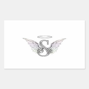 Letter S Initial Monogram with Angel Wings & Halo Rectangular Sticker
