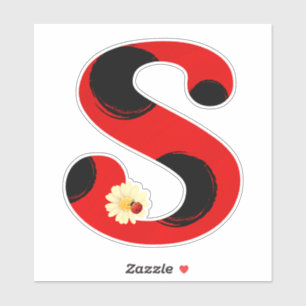 Letter S Ladybug Print with Ladybug and Flower
