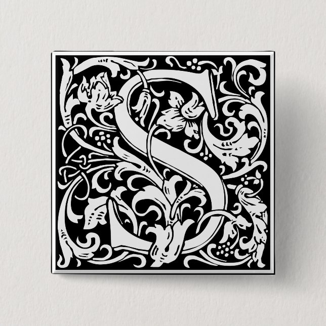 Letter S Mediaeval Monogram Art Nouveau 15 Cm Square Badge (Front)