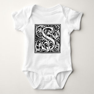 Letter S Mediaeval Monogram Art Nouveau Baby Bodysuit