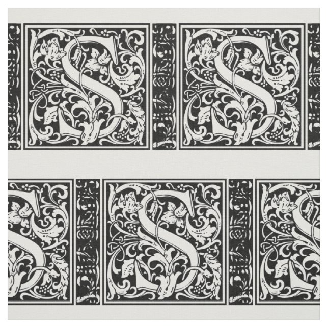 Letter S Mediaeval Monogram Art Nouveau Fabric (Swatch)