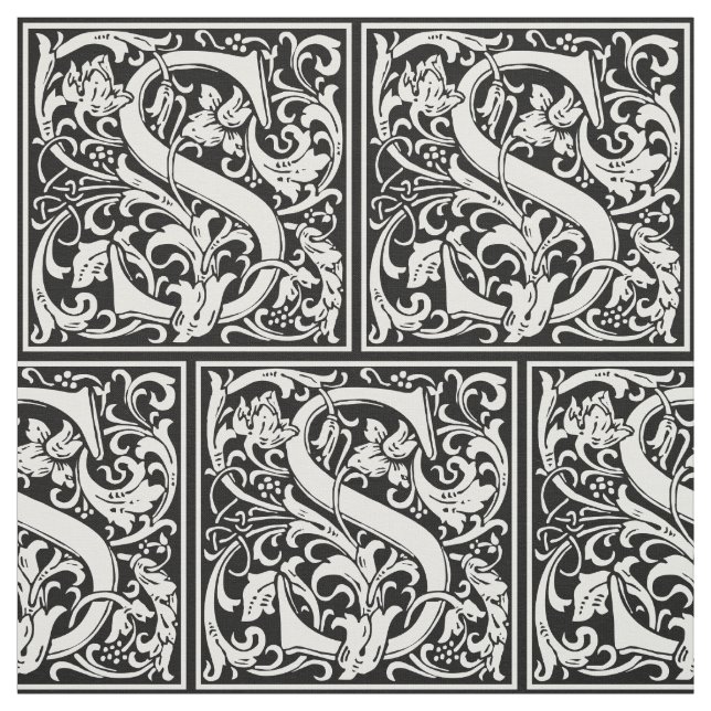 Letter S Mediaeval Monogram Art Nouveau Fabric (Swatch)