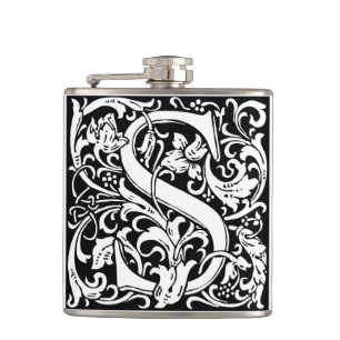 Letter S Mediaeval Monogram Art Nouveau Hip Flask