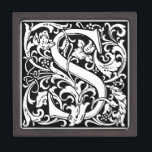 Letter S Mediaeval Monogram Art Nouveau Keepsake Box<br><div class="desc">This initial S is part of a complete series of upper case William Morris inspired typography initials. The black and white lettering is highly decorative, styled after the fancy typography of the middle ages. Cute and trendy, this is a vintage chic monogram S - letter S- swirly S . Customise...</div>
