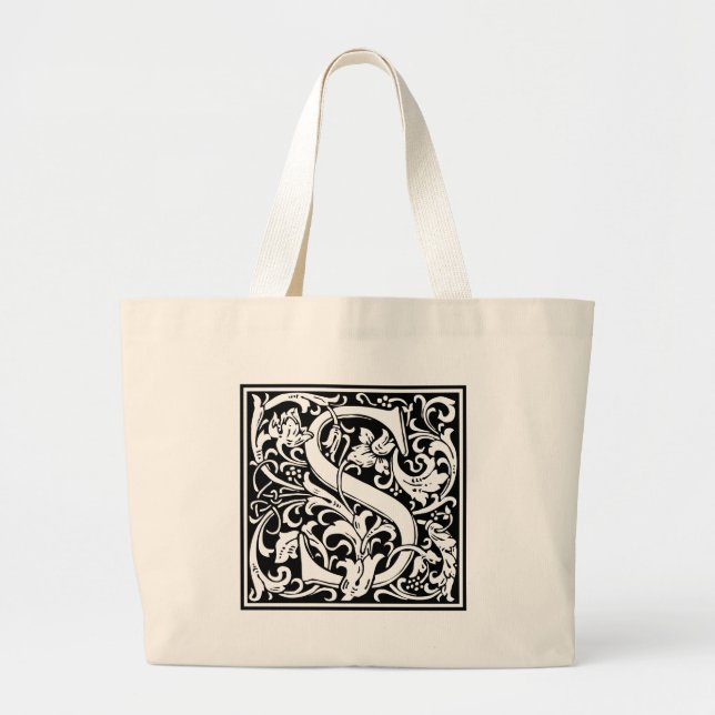 Letter S Mediaeval Monogram Art Nouveau Large Tote Bag (Front)
