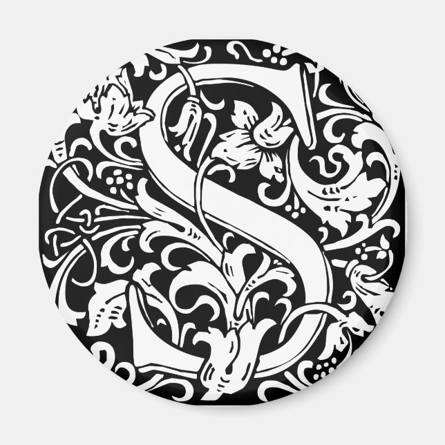 Letter S Mediaeval Monogram Art Nouveau Magnet (Front)