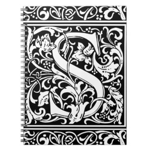 Letter S Mediaeval Monogram Art Nouveau Spiral Notebook