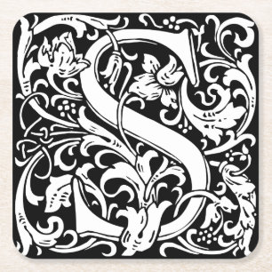 Letter S Mediaeval Monogram Art Nouveau Square Paper Coaster