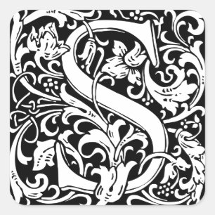 Letter S Mediaeval Monogram Art Nouveau Square Sticker