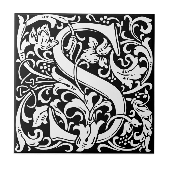 Letter S Mediaeval Monogram Art Nouveau Tile (Front)