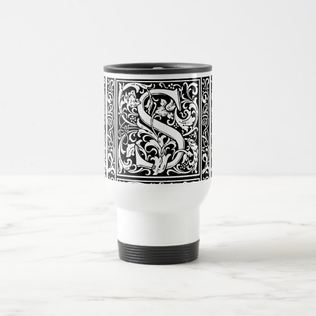 Letter S Mediaeval Monogram Art Nouveau Travel Mug (Center)
